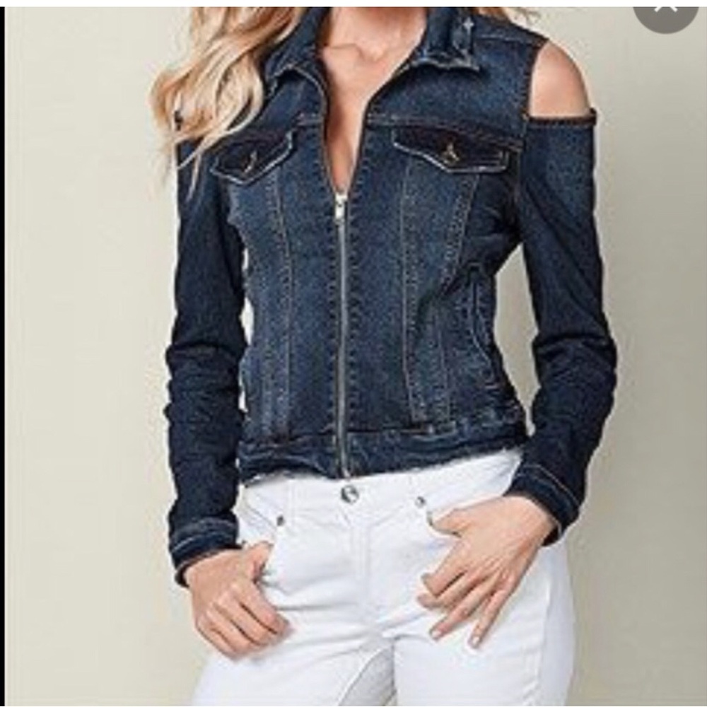 Venus blue Jean jacket with cold shoulder